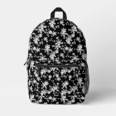 Witte madeliefjes op zwarte achtergrond bedrukte rugzak (Voorkant)