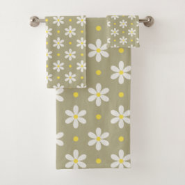 Witte Madeliefjes Patroon Aangepaste Achtergrond Bad Handdoek