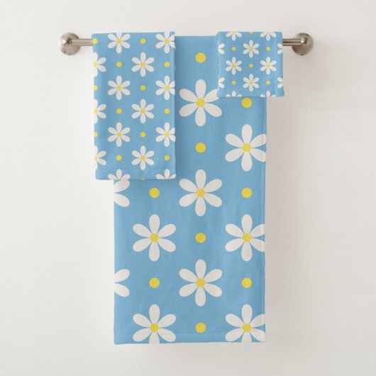 Witte Madeliefjes Patroon Aangepaste Achtergrond Bad Handdoek (Insitu)