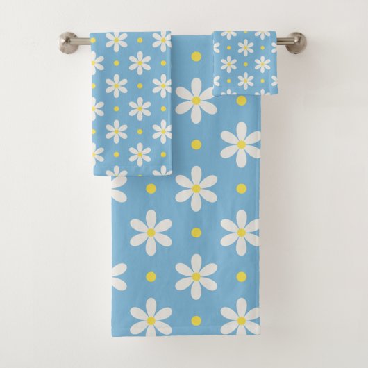 Witte Madeliefjes Patroon Aangepaste Achtergrond Bad Handdoek (Insitu)