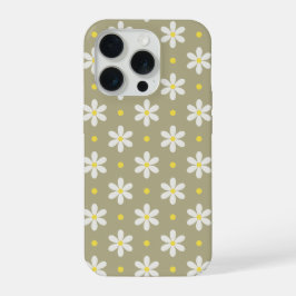 Witte Madeliefjes Patroon Aangepaste Achtergrond iPhone 15 Pro Case