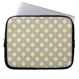 Witte Madeliefjes Patroon Aangepaste Achtergrond Laptop Sleeve