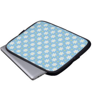 Witte Madeliefjes Patroon Aangepaste Achtergrond Laptop Sleeve