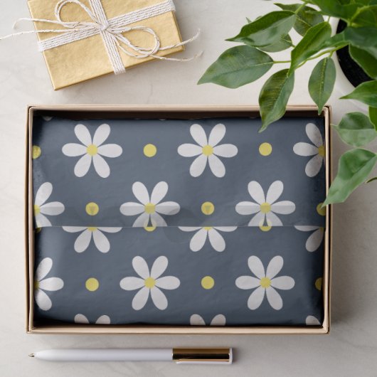 Witte Madeliefjes Patroon Aangepaste Achtergrond Tissuepapier (Geschenk)