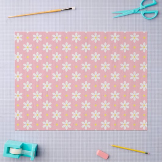 Witte Madeliefjes Patroon Aangepaste Achtergrond Tissuepapier (Craft)
