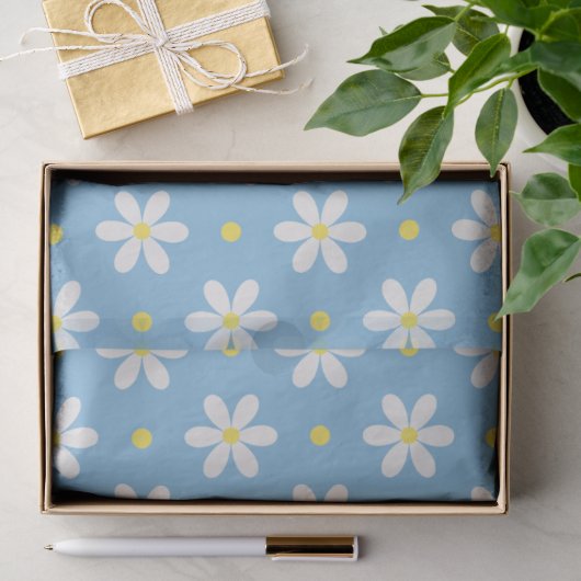 Witte Madeliefjes Patroon Aangepaste Achtergrond Tissuepapier (Geschenk)