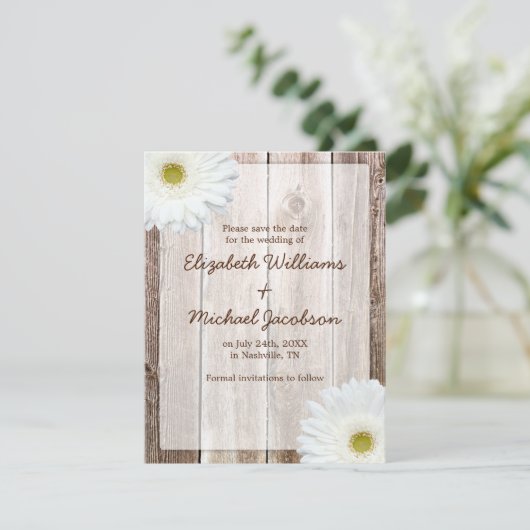 Witte Madeliefjes Rustieke Schuur Save the Date Aa (Staand voorkant)