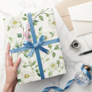 Witte Madeliefjes Verjaardag Cadeaupapier