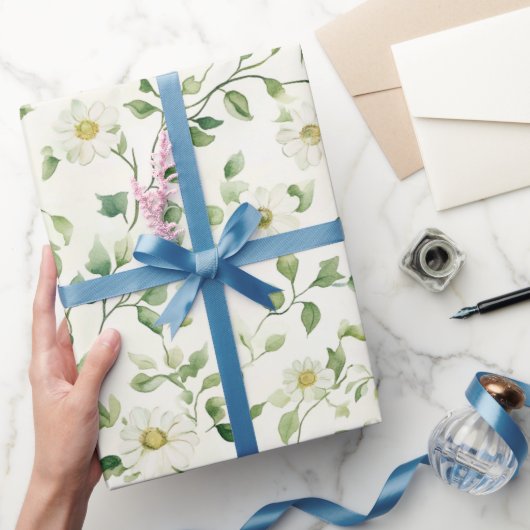 Witte Madeliefjes Verjaardag Cadeaupapier (Geschenken)