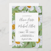 Witte Madeliefjes Watercolor Groene Trouw Uitnodig Kaart (Voorkant / Achterkant)