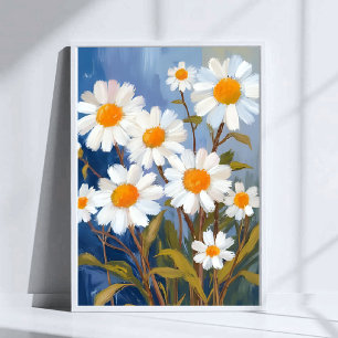 Witte madeliefjes waterverf bloemen geschilderd poster