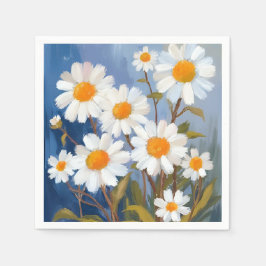 Witte madeliefjes waterverf bloemen geschilderd servet