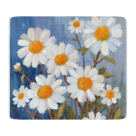 Witte Madeliefjes Waterverf Bloemen Geschilderd Snijplank