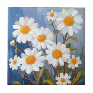 Witte madeliefjes waterverf bloemen geschilderd tegeltje