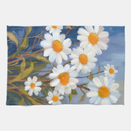 Witte Madeliefjes Waterverf Bloemen Geschilderd Theedoek