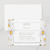 Witte Madeliefjes Waterverf Bloemig met Zilver RSVP Kaartje (Voorkant / Achterkant)