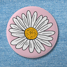 Witte Madeliefjesbloem Bloemige Doodle Kunst Ronde Button 5,7 Cm