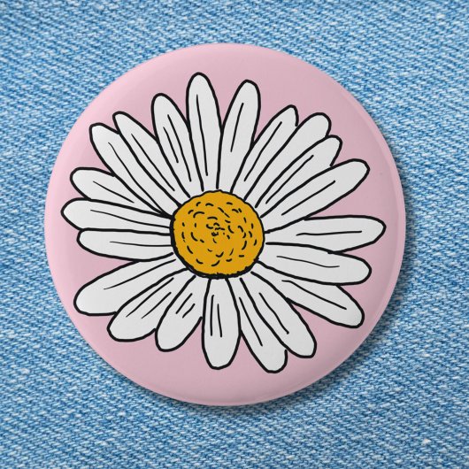 Witte Madeliefjesbloem Bloemige Doodle Kunst Ronde Button 5,7 Cm