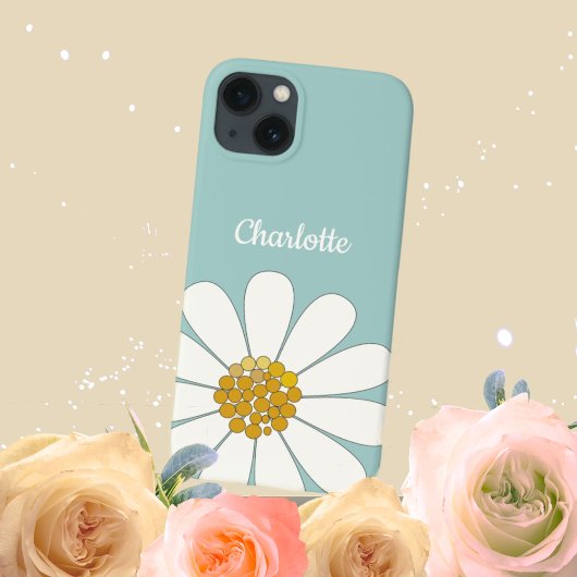 Witte Madeliefjesbloem Personaliseer Naam Verjaard Case-Mate iPhone Case