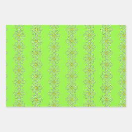 Witte madeliefketting op lime groene achtergrond inpakpapier vel