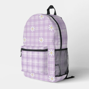 WITTE MADELIES MET PASTEL PAARSE PLAID PATRONEN BEDRUKTE RUGZAK