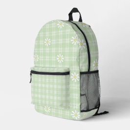 WITTE MADELIES MET PASTELGROENE PLAID PATRONEN BEDRUKTE RUGZAK