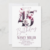 Witte & magenta bloemen 45e verjaardag uitnodiging (Voorkant)