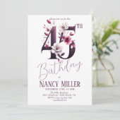 Witte & magenta bloemen 45e verjaardag uitnodiging (Staand voorkant)