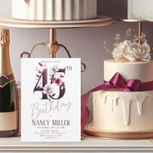 Witte & magenta bloemen 45e verjaardag uitnodiging