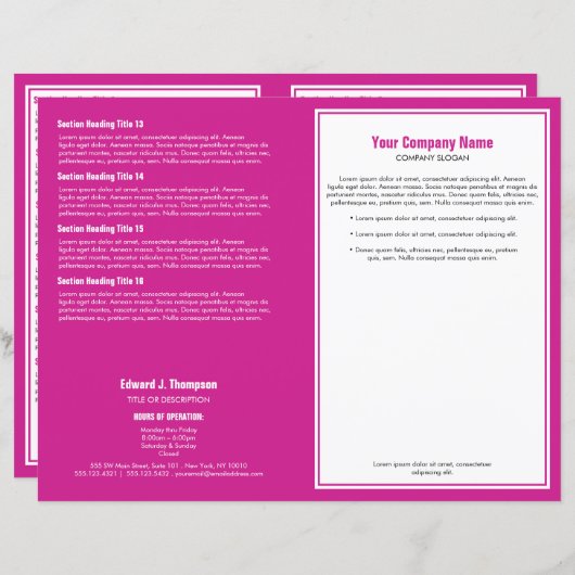 Witte Magenta Eenvoudige Rand Brochure (Voorkant / Achterkant)