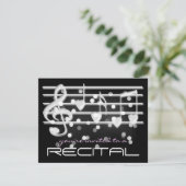 witte magische noten muziek recital uitnodiging (Staand voorkant)