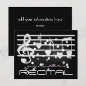 witte magische noten muziek recital uitnodiging (Voorkant / Achterkant)