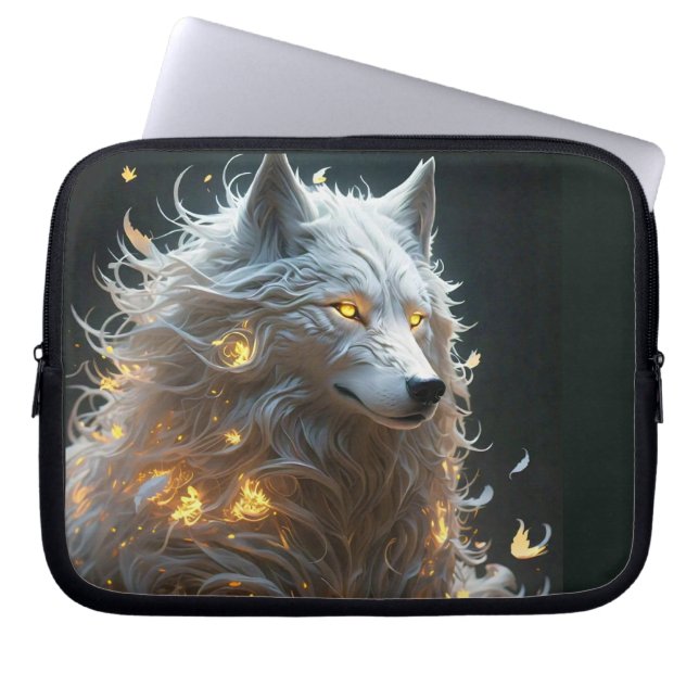 Witte magische wolf laptop sleeve (Voorkant)
