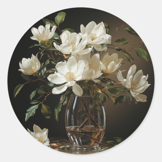 Witte magnoli bloemen ronde sticker (Voorkant)