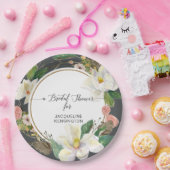 Witte Magnolia Aquarel Gouden Blush Bloemen Blader Papieren Bordje (Feest)