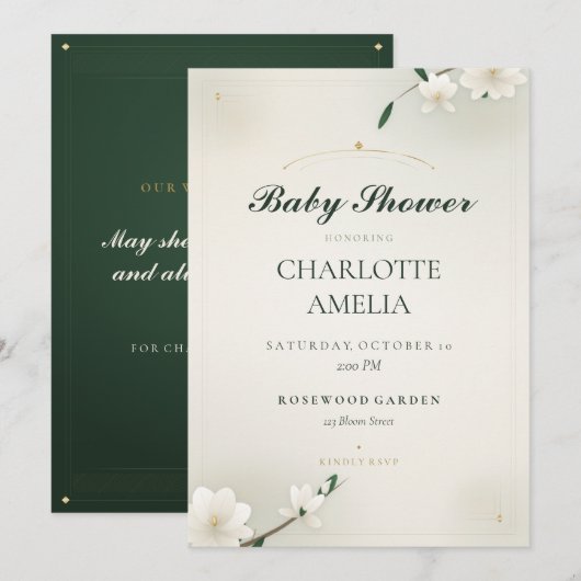 Witte Magnolia Baby Shower Uitnodiging (Voorkant / Achterkant)