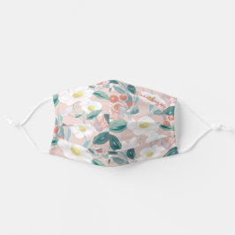 Witte Magnolia & Berry Patroon Roze Stoffen Mondkapje