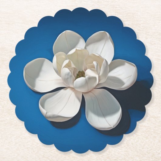 Witte Magnolia Blauw geschulpte Ronde Onderzetter (Voorkant)