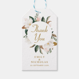 Witte magnolia bloem bruiloft cadeaulabel