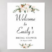 witte magnolia bloem bruiloftsshower welkomstbord poster (Voorkant)