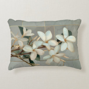 Witte Magnolia Bloem Gouden Lijn Marmer Accent Kussen