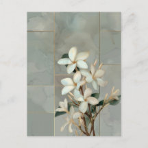 Witte Magnolia Bloem Gouden Lijn Marmer