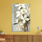 Witte Magnolia Bloem Gouden Lijn Marmer Canvas Afdruk (Insitu (Woonkamer))
