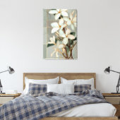 Witte Magnolia Bloem Gouden Lijn Marmer Canvas Afdruk (Insitu (Slaapkamer))