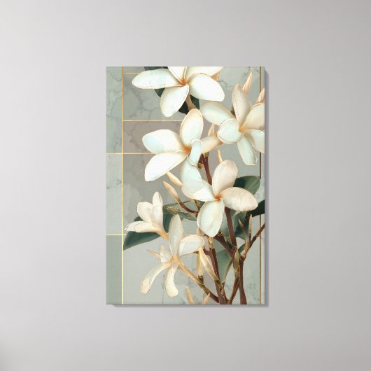 Witte Magnolia Bloem Gouden Lijn Marmer Canvas Afdruk (Voorkant)