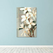 Witte Magnolia Bloem Gouden Lijn Marmer Canvas Afdruk (Insitu (Houten vloer))