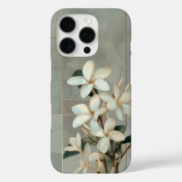 Witte Magnolia Bloem Gouden Lijn Marmer iPhone 16 Pro Hoesje