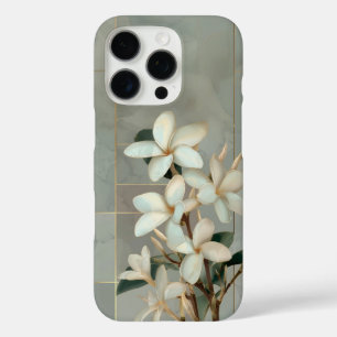 Witte Magnolia Bloem Gouden Lijn Marmer iPhone 16 Pro Hoesje