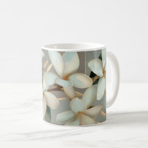 Witte Magnolia Bloem Gouden Lijn Marmer Koffiemok