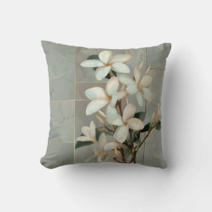 Witte Magnolia Bloem Gouden Lijn Marmer Kussen
